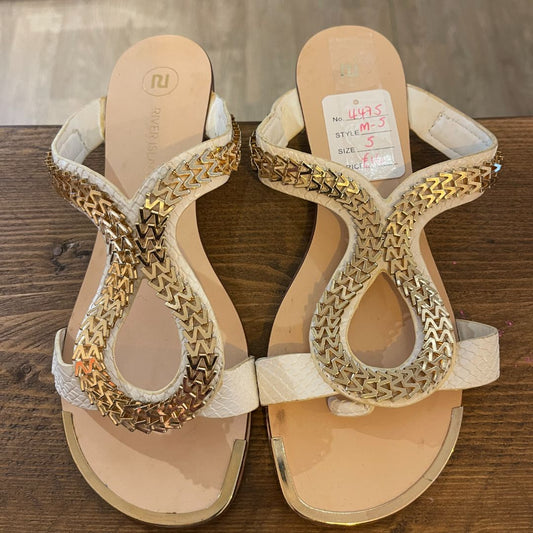 River Island Flat White and Gold Sandals Size 5